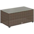 PE Rattan Side Table with Tempered Glass Top & Steel Frame, 90 x 50 x 38cm, Brown