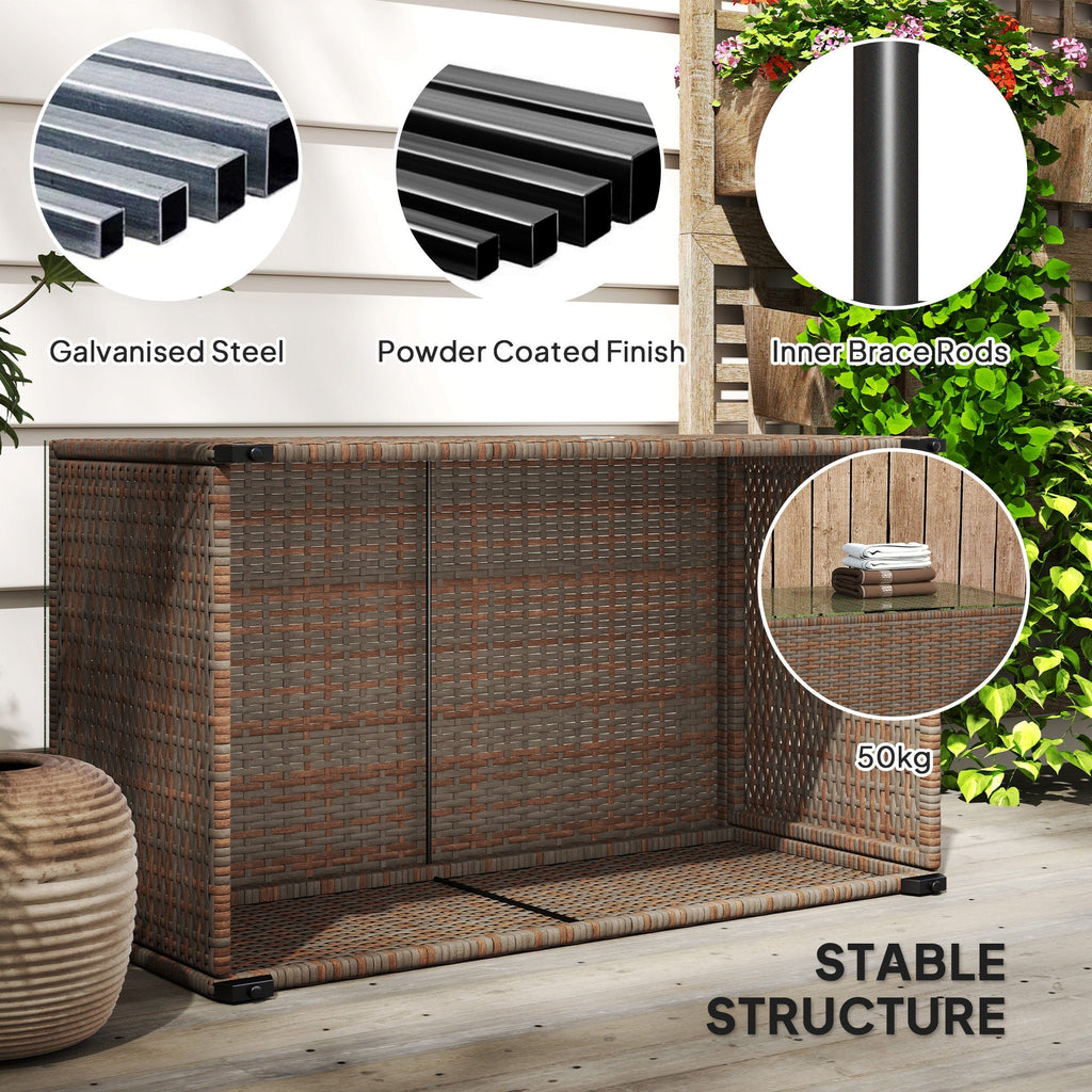 PE Rattan Side Table with Tempered Glass Top & Steel Frame, 90 x 50 x 38cm, Brown