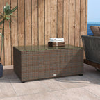 PE Rattan Side Table with Tempered Glass Top & Steel Frame, 90 x 50 x 38cm, Brown