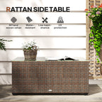 PE Rattan Side Table with Tempered Glass Top & Steel Frame, 90 x 50 x 38cm, Brown