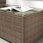 PE Rattan Side Table with Tempered Glass Top & Steel Frame, 90 x 50 x 38cm, Brown