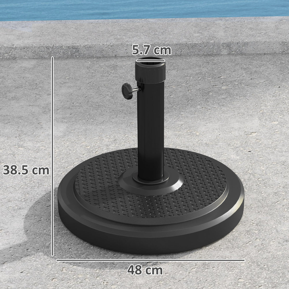 22kg Round HDPE Garden Umbrella Base for 38mm or 48mm Outdoor Umbrella Poles, Black