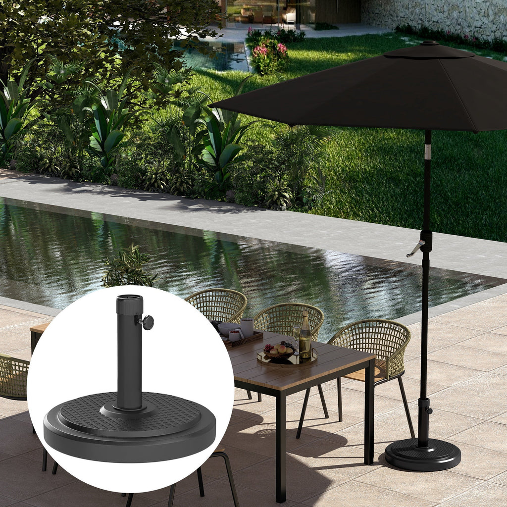 22kg Round HDPE Garden Umbrella Base for 38mm or 48mm Outdoor Umbrella Poles, Black