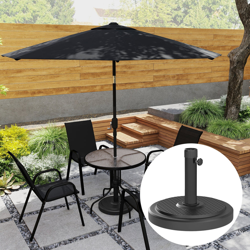 22kg Round HDPE Garden Umbrella Base for 38mm or 48mm Outdoor Umbrella Poles, Black