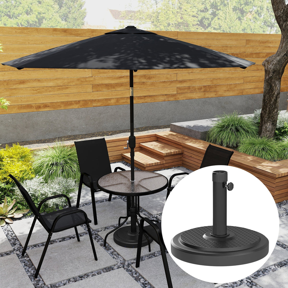 22kg Round HDPE Garden Umbrella Base for 38mm or 48mm Outdoor Umbrella Poles, Black