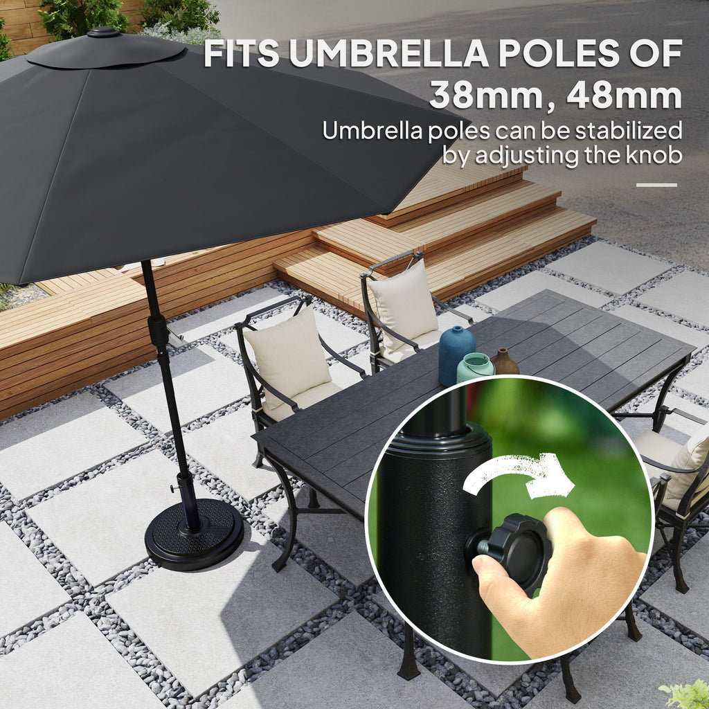 22kg Round HDPE Garden Umbrella Base for 38mm or 48mm Outdoor Umbrella Poles, Black