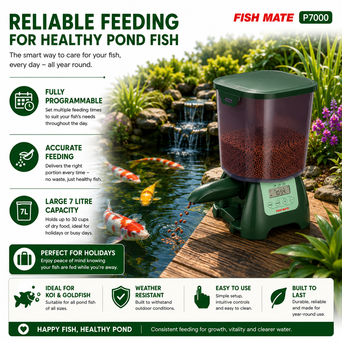 Fish Mate P7000 Automatic Koi Pond Fish Feeder