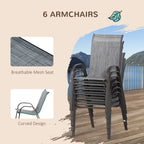 8 Pieces Patio Dining Set with Umbrella, Aluminum Frame Outdoor Table & 6 , Grey