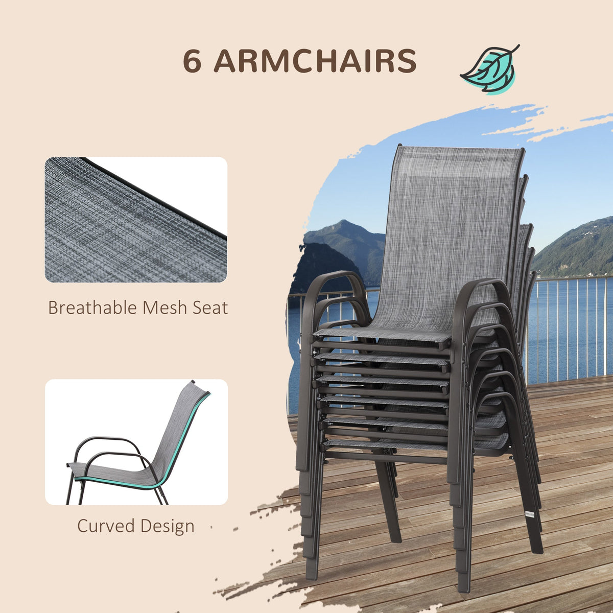 8 Pieces Patio Dining Set with Umbrella, Aluminum Frame Outdoor Table & 6 , Grey