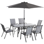 8 Pieces Patio Dining Set with Umbrella, Aluminum Frame Outdoor Table & 6 , Grey