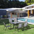 8 Pieces Patio Dining Set with Umbrella, Aluminum Frame Outdoor Table & 6 , Grey