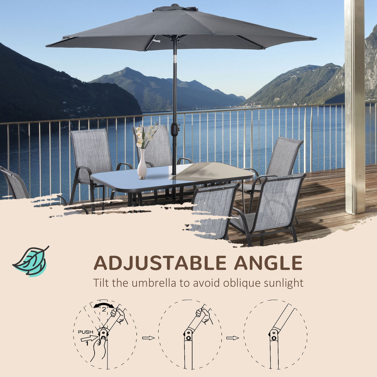 8 Pieces Patio Dining Set with Umbrella, Aluminum Frame Outdoor Table & 6 , Grey