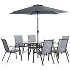 8 Pieces Patio Dining Set with Umbrella, Aluminum Frame Outdoor Table & 6 , Grey