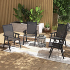 4-Piece Outdoor Folding Chairs, Stackable Metal Frame with Armrests, Black