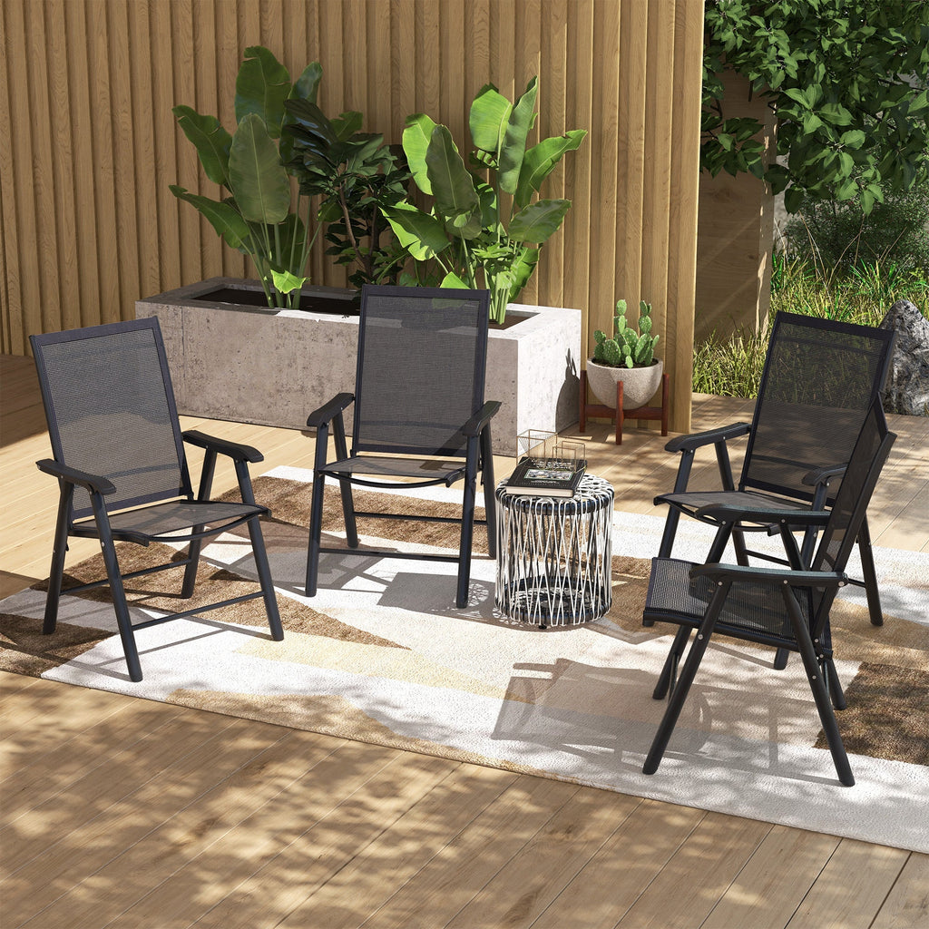 4-Piece Folding Chair Set, Outdoor Furniture Set with Mesh Fabric & Armrests, Black