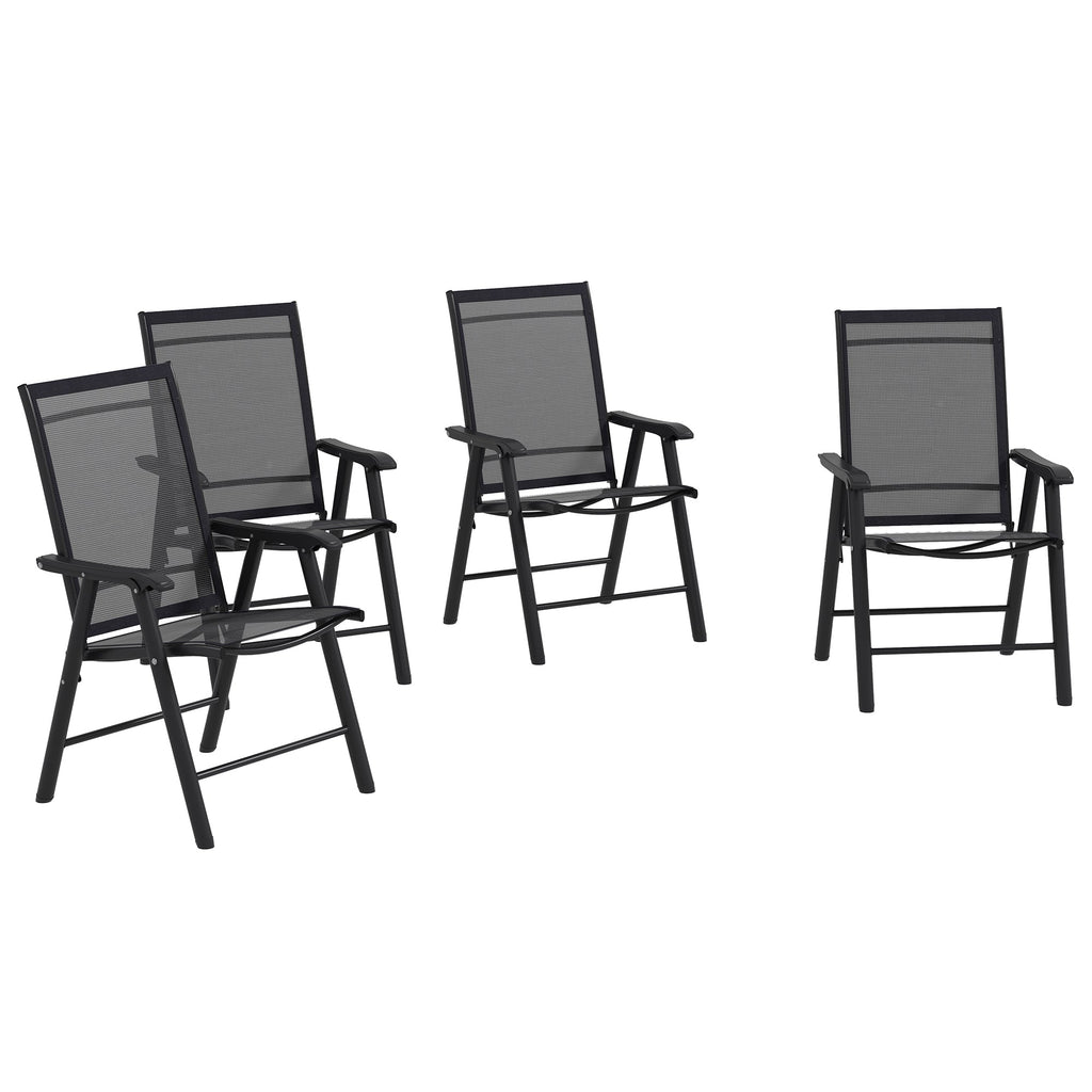 4-Piece Folding Chair Set, Outdoor Furniture Set with Mesh Fabric & Armrests, Black