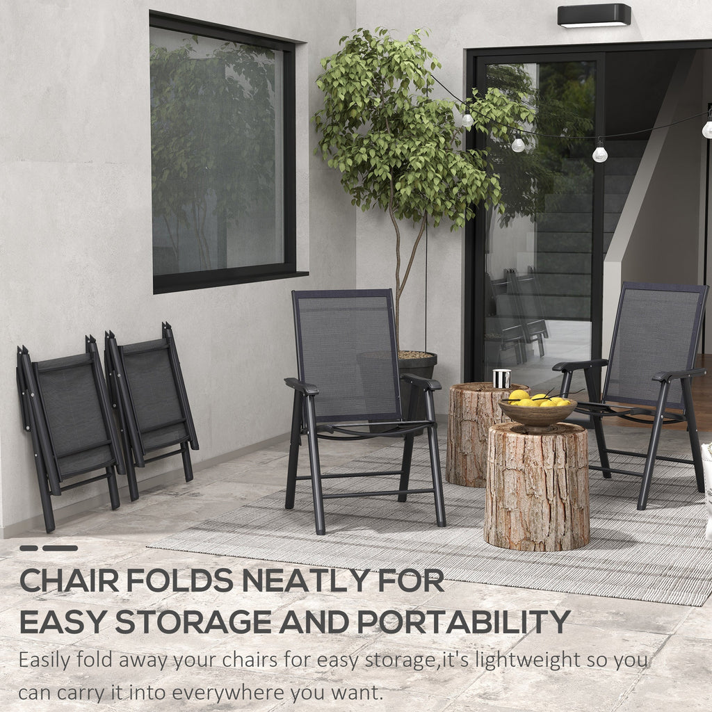 4-Piece Outdoor Folding Chairs, Stackable Metal Frame with Armrests, Black