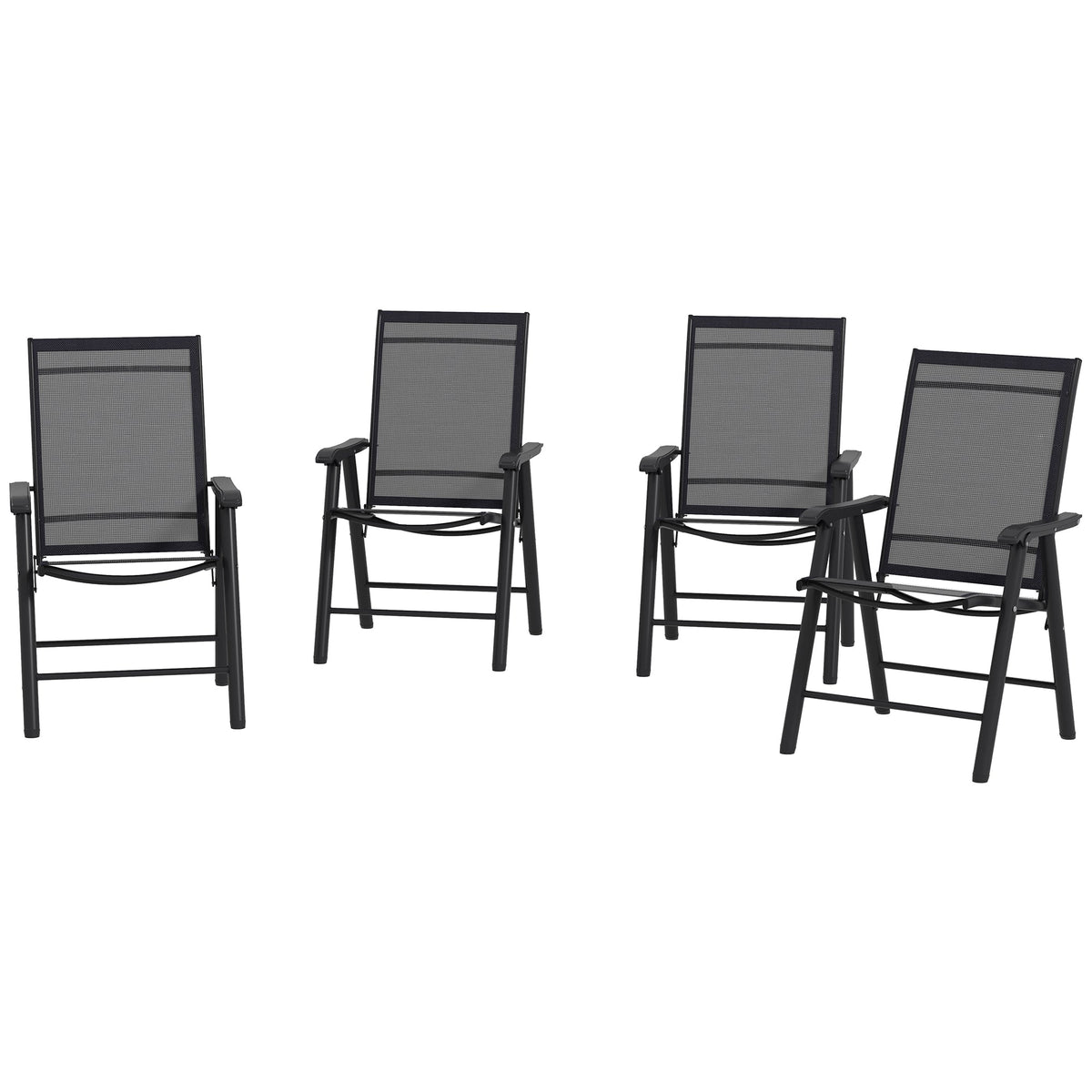 4-Piece Outdoor Folding Chairs, Stackable Metal Frame with Armrests, Black