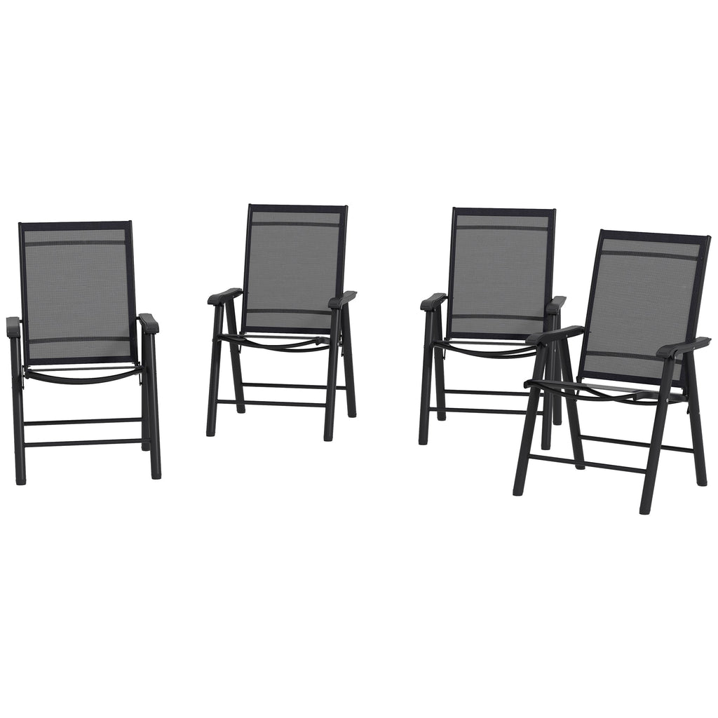 4-Piece Folding Chair Set, Outdoor Furniture Set with Mesh Fabric & Armrests, Black