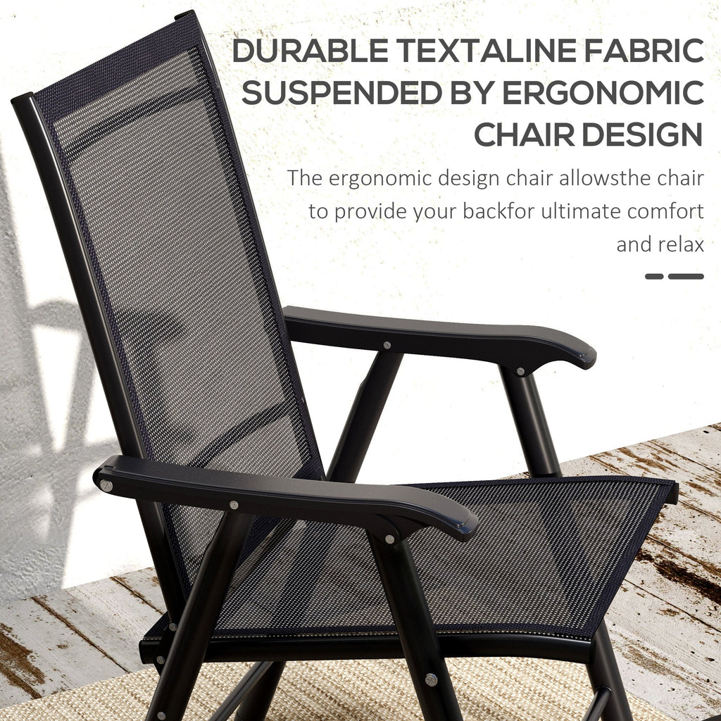 4-Piece Outdoor Folding Chairs, Stackable Metal Frame with Armrests, Black