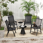 4-Piece Outdoor Folding Chairs, Stackable Metal Frame with Armrests, Black
