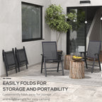 4-Piece Folding Chair Set, Outdoor Furniture Set with Mesh Fabric & Armrests, Black