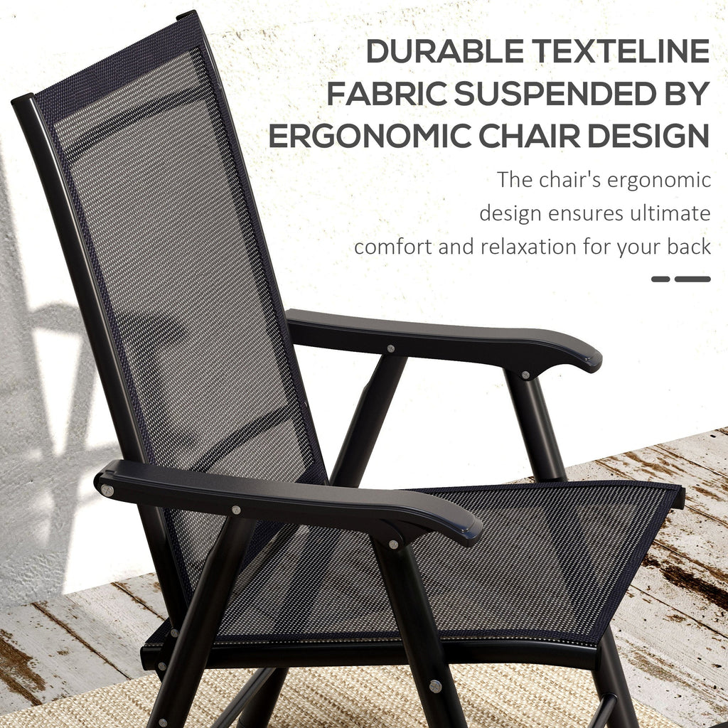 4-Piece Folding Chair Set, Outdoor Furniture Set with Mesh Fabric & Armrests, Black