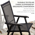 4-Piece Folding Chair Set, Outdoor Furniture Set with Mesh Fabric & Armrests, Black