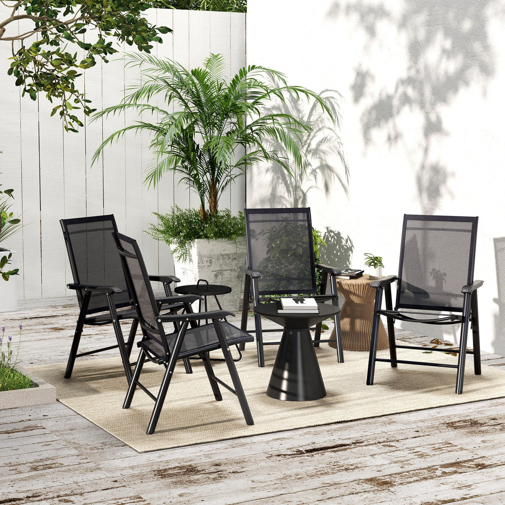 4-Piece Folding Chair Set, Outdoor Furniture Set with Mesh Fabric & Armrests, Black