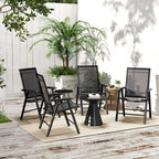 4-Piece Folding Chair Set, Outdoor Furniture Set with Mesh Fabric & Armrests, Black