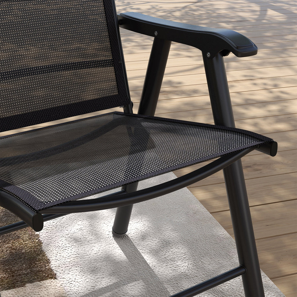 4-Piece Folding Chair Set, Outdoor Furniture Set with Mesh Fabric & Armrests, Black