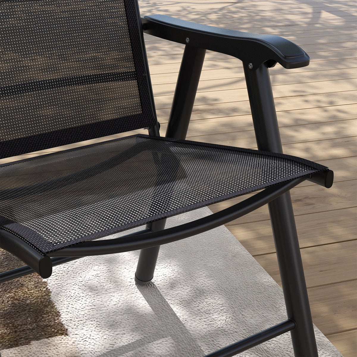 4-Piece Folding Chair Set, Outdoor Furniture Set with Mesh Fabric & Armrests, Black