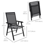 4-Piece Folding Chair Set, Outdoor Furniture Set with Mesh Fabric & Armrests, Black