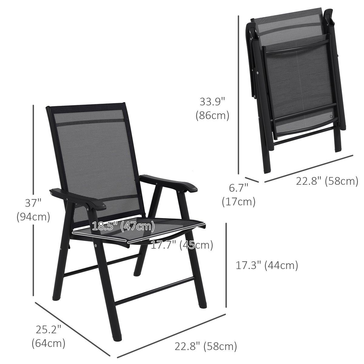 4-Piece Folding Chair Set, Outdoor Furniture Set with Mesh Fabric & Armrests, Black