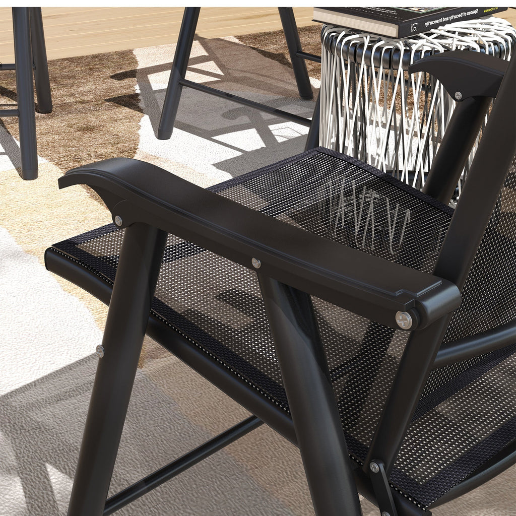 4-Piece Folding Chair Set, Outdoor Furniture Set with Mesh Fabric & Armrests, Black