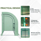 Lean to Wall Greenhouse with 3 Tiers 6 Wired Shelves & Windows, 300x150x213 cm, Green