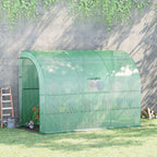 Lean to Wall Greenhouse with 3 Tiers 6 Wired Shelves & Windows, 300x150x213 cm, Green