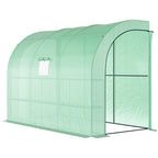 Lean to Wall Greenhouse with 3 Tiers 6 Wired Shelves & Windows, 300x150x213 cm, Green