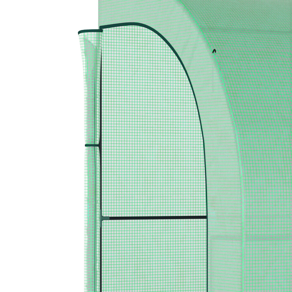 Lean to Wall Greenhouse with 3 Tiers 6 Wired Shelves & Windows, 300x150x213 cm, Green