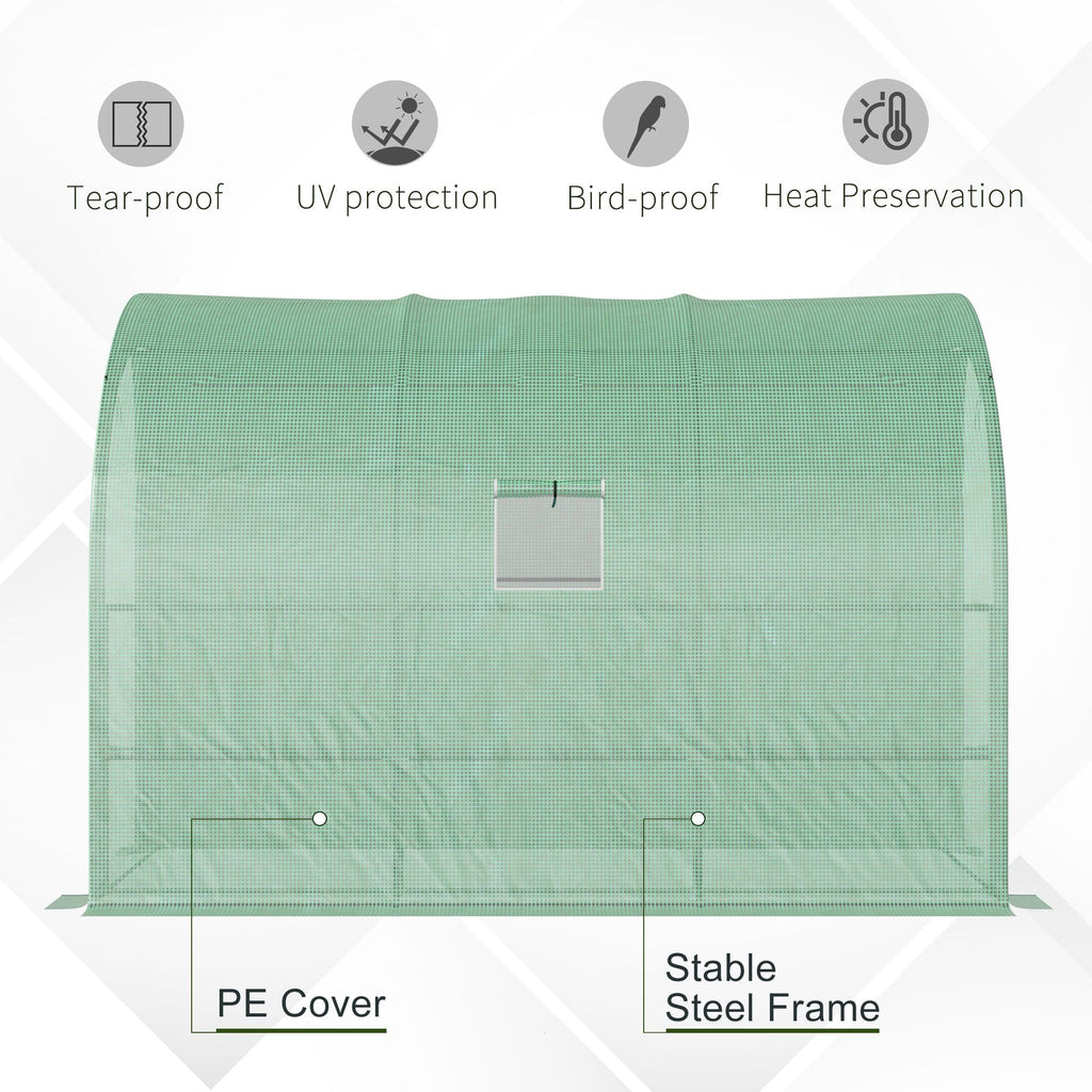 Lean to Wall Greenhouse with 3 Tiers 6 Wired Shelves & Windows, 300x150x213 cm, Green