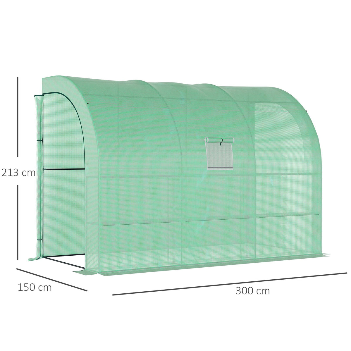 Lean to Wall Greenhouse with 3 Tiers 6 Wired Shelves & Windows, 300x150x213 cm, Green