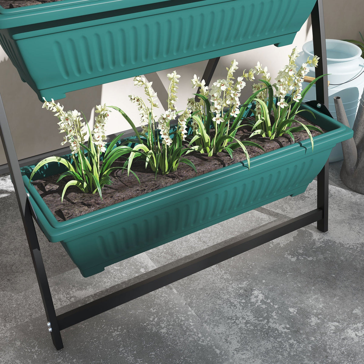 Raised Garden Bed, 4 Tier Vertical Garden Planter Set, 4 Outdoor Planter Boxes with Stand, Self Draining Design Elevated Garden for Vegetable, Flowers & Herbs, Green