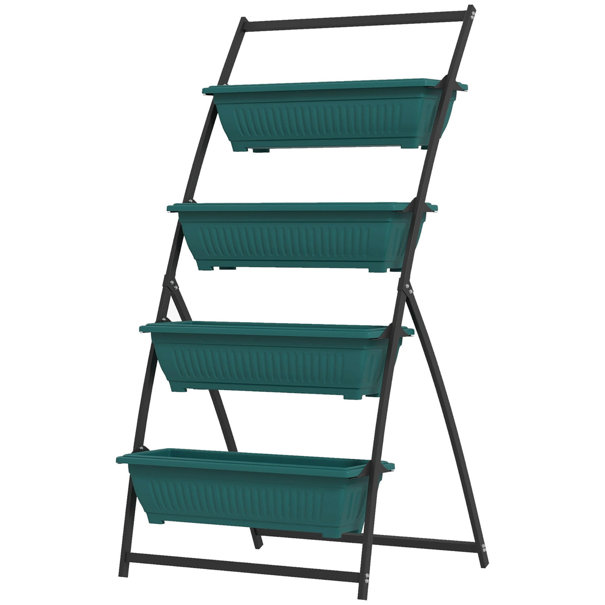 Raised Garden Bed, 4 Tier Vertical Garden Planter Set, 4 Outdoor Planter Boxes with Stand, Self Draining Design Elevated Garden for Vegetable, Flowers & Herbs, Green
