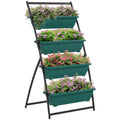 Raised Garden Bed, 4 Tier Vertical Garden Planter Set, 4 Outdoor Planter Boxes with Stand, Self Draining Design Elevated Garden for Vegetable, Flowers & Herbs, Green