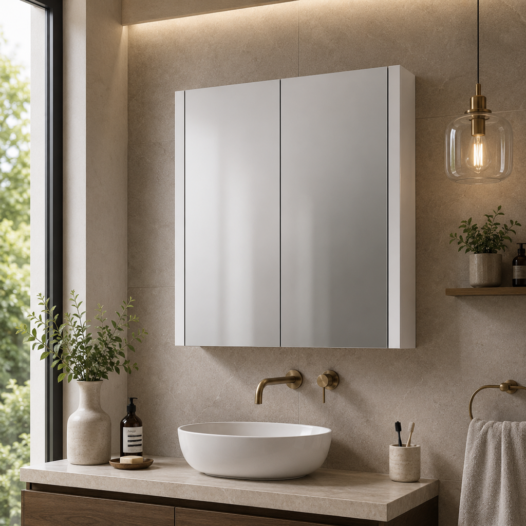 Pebble Non Illuminated Mirror Cabinet - Gloss White