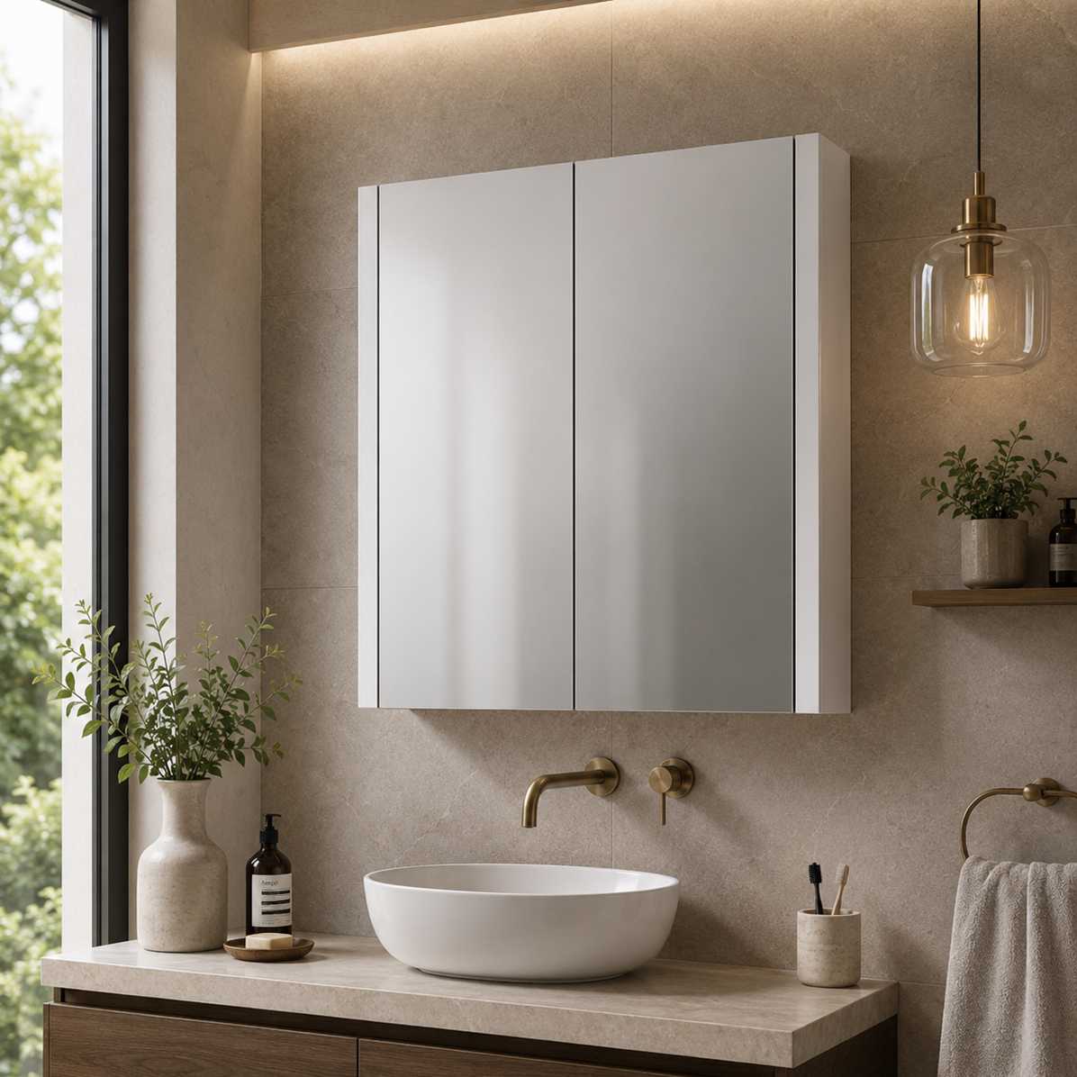 Pebble Non Illuminated Mirror Cabinet - Gloss White