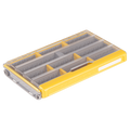 Plano EDGE 3600 Box is a durable fishing tackle organizer with clear lid and yellow accents, featuring adjustable compartments for lures and small fishing gear storage.