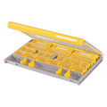Plano EDGE 3700 Terminal Box with multiple adjustable yellow compartments and a clear hinged lid, designed for organized storage of fishing tackle and accessories.