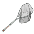Simms Daymaker Boat Net with a sturdy gray handle and deep black mesh net, designed for efficient catch retrieval and durability in fishing tackle.