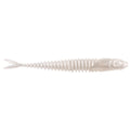 Northland Eye-Candy Minnow soft fishing lure designed with a ribbed body and realistic fish shape in a translucent pearl color, ideal for fishing tackle.